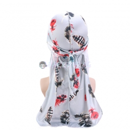 Feather Printing Silky Durag Gray
