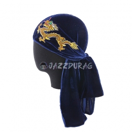 Durag Velours Dragon Broderie Bleu Royal